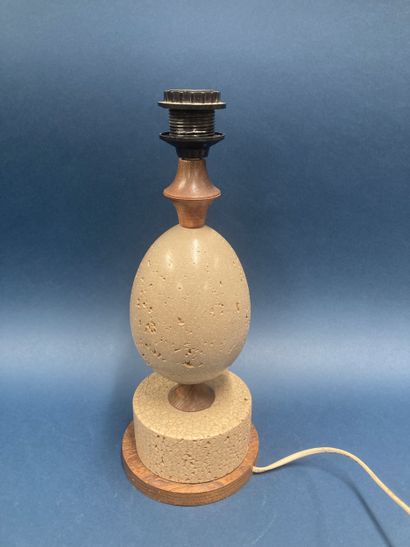 Pied de lampe en bois et pierre reconstituée,...