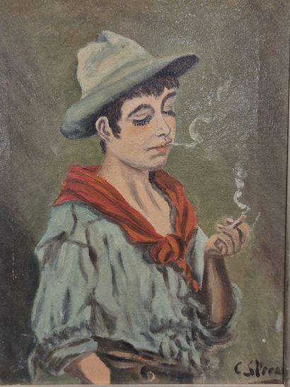 Ecole XXe siècle
Jeune homme fumeur
Huile...