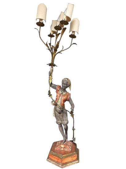 Porte-torchère au nubien en bois peint et...