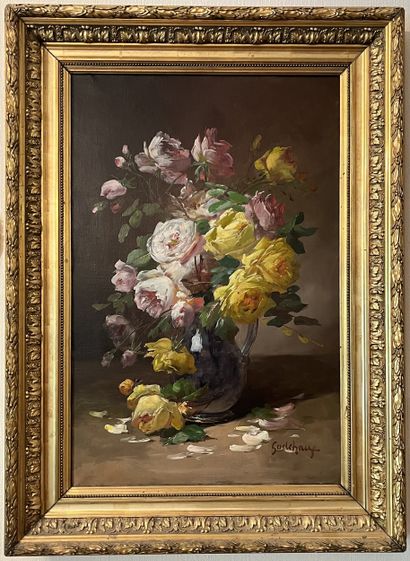 Emile GODCHAUX (1860-1938) 
Bouquet de roses...
