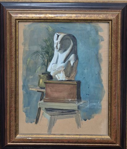 Ecole du XXe siècle 
Buste egyptien 
Aquarelle...