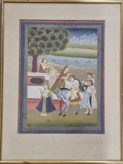 INDE 
Scène religieuse à l'âne 
Gouache sur...