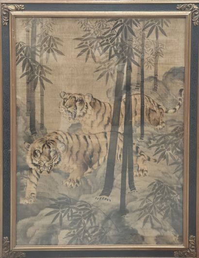 JAPON, vers 1900
Tigres dans une forêt de...