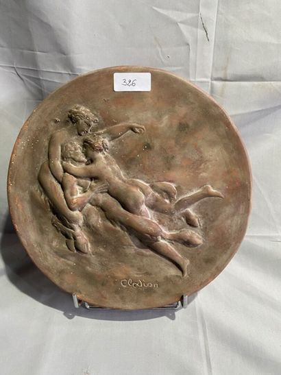 After Clodion - Two nymphs and a satyr entralaced
Terracotta
Diameter...