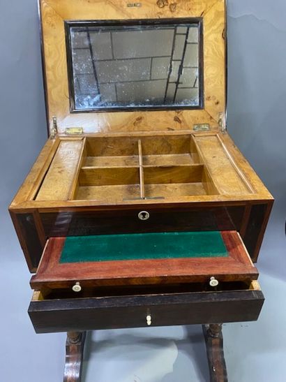A knitting table in rosewood and violet wood...