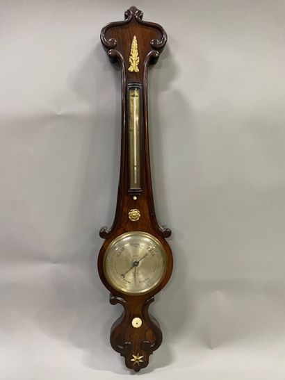 A rosewood and rosewood veneer barometer...