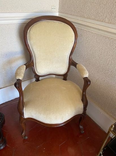 Two mahogany and mahogany veneered armchairs...