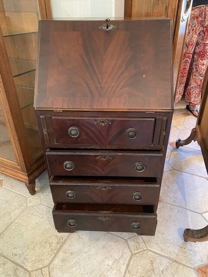 A mahogany and mahogany veneer scriban chest...