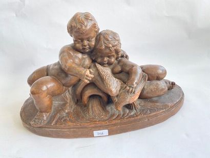 Terracotta pair of putti caressing a dove
(missing...