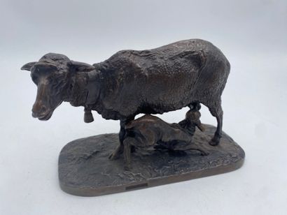 After Pierre-JulesJ MENE - The ewe suckling...