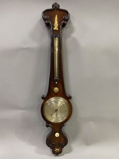 A rosewood and rosewood veneer barometer...