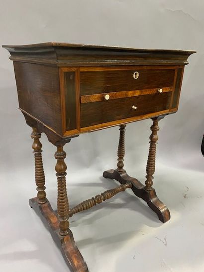 A knitting table in rosewood and violet wood...