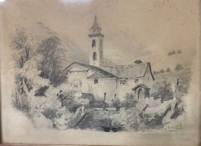 TROUSSET - View of a church 
Pencil drawing...