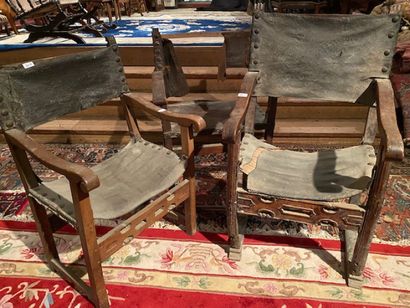 Six straight-back armchairs in molded natural...