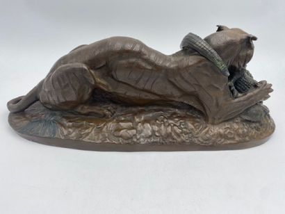 After BARYE - A lion devouring a crocodile
Bronze...