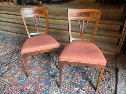 Pair of openwork mahogany and mahogany veneered...