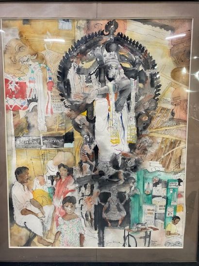 Guy WEIR - Shiva in the street of Madurai
Watercolor
Signed...