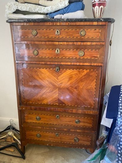 A secretary with flap in veneer and decorative...