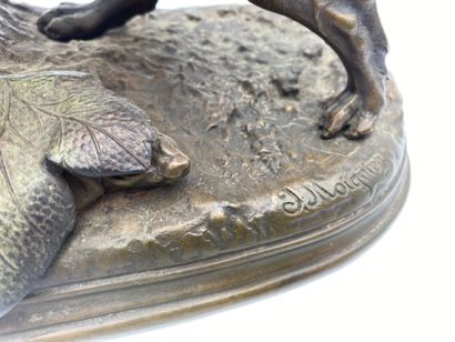 After Jules MOIGNIEZ - A pointing dog
Bronze...