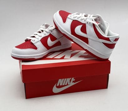 NIKE 
Pair of red and white DUNK LOW CHAMPIONSHIP...