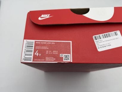 NIKE 
Pair of red and white DUNK LOW CHAMPIONSHIP...