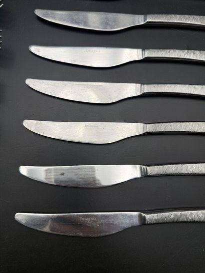 DEGRENNE 
Set of twelve stainless steel table...