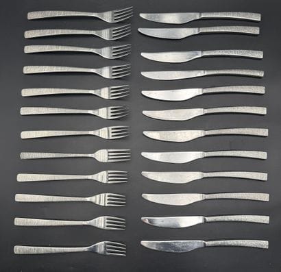 DEGRENNE 
Set of twelve stainless steel table...