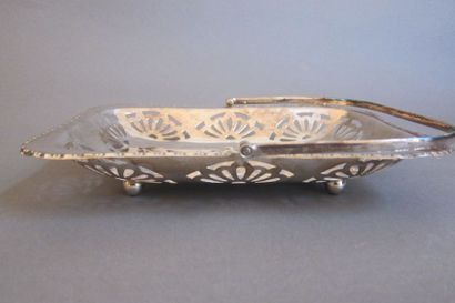 Rectangular silver plated metal basket, resting...