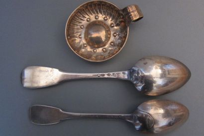Two single-dish table spoons and a silver...