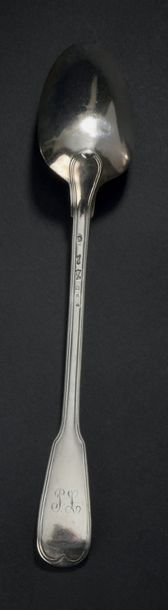 Silver stew spoon, model with engraved PL...