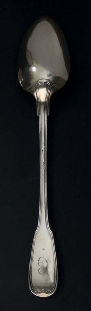 Silver stewing spoons, engraved net model,...