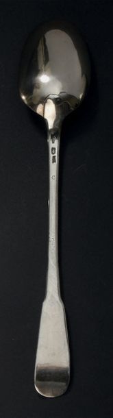 Silver stew spoon, uni-flat model, engraved...