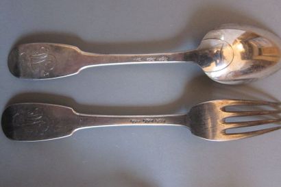 Eight silver spoons and ten silver forks,...