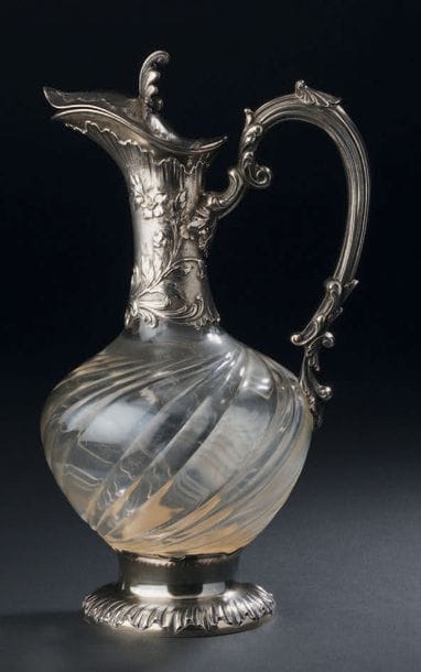 Ewer in cut crystal with twisted ribs, the...