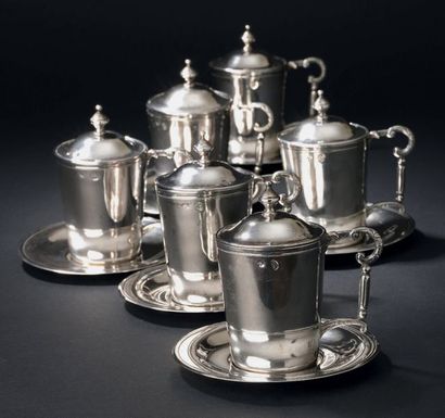 Set of six covered cups and six plain silver...