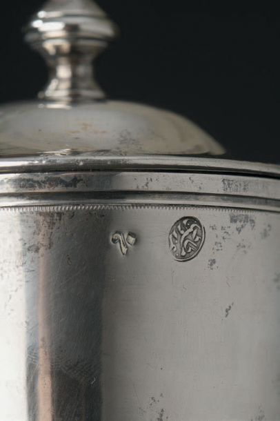 Set of six covered cups and six plain silver...
