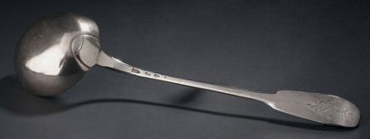 Silver ladle, uni-flat model, engraved with...