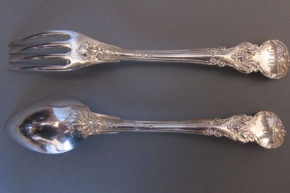Six silver dessert knives (800‰), the stuffed...