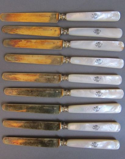 Nine fruit knives with vermeil blades and...