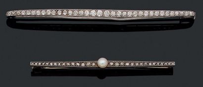 Two barrette brooches, one adorned with a...