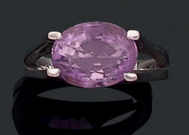 Silver and white gold ring adorned with an...