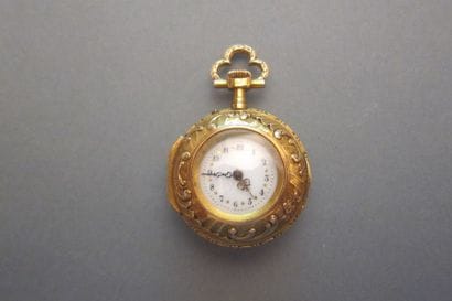 Collar watch, the yellow gold case with wave...