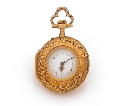 Collar watch, the yellow gold case with wave...