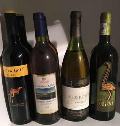 6 bouteilles dont 4 d'AUSTRALIE (2 rouges,...