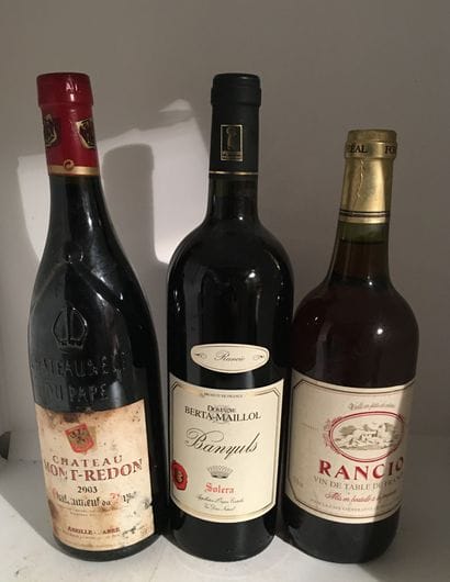 3 bouteilles dont 1 CHÂTEAUNEUF-DU-PAPE 2003...