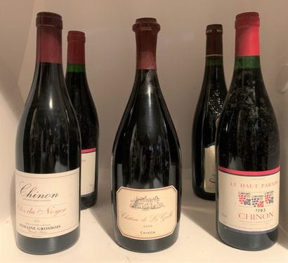 6 bouteilles dont 4 CHINON, 1 Le Haut Paradis...