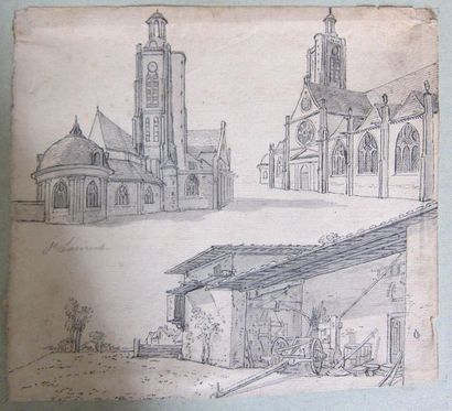 Lot de dessins et aquarelles : 