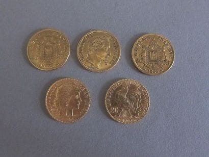 5 pièces de 20 francs français en or.

Partite...