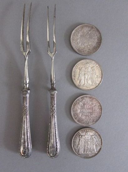 Quatre pièces de 10 Frs argent Hercule, années...