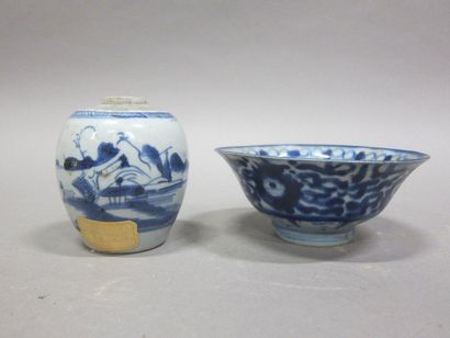 Chine

Coupe et vase ovoïde bleu blanc.

XIXème...
